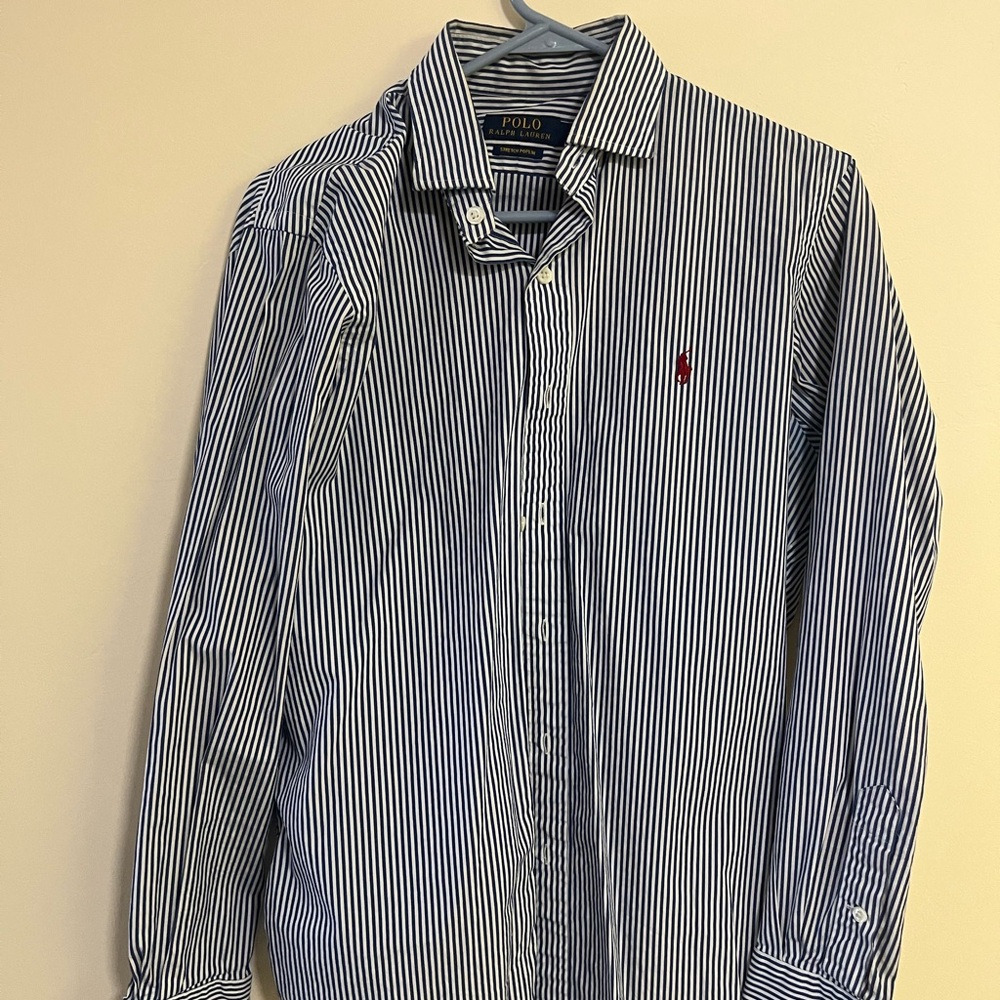 Ralph Lauren Men's Navy Striped Button Down Shirt